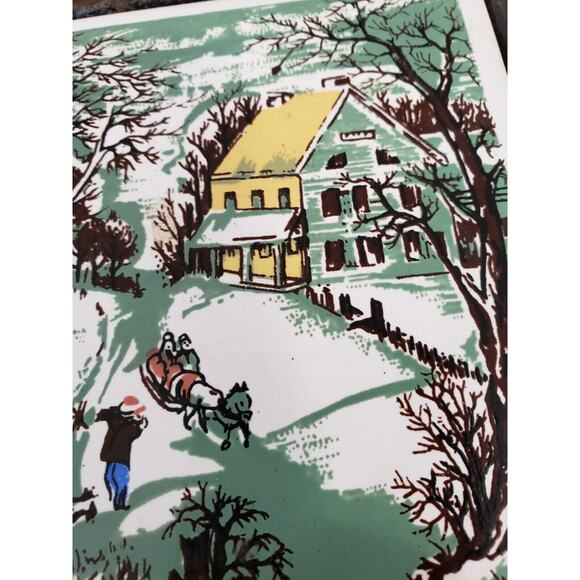 Vintage The Farmers Home Winter Cast Iron Tile Trivet Homestead Cathay Decor‎ - Picture 3 of 3